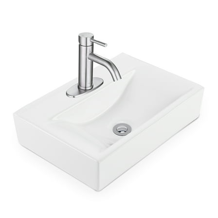 Aquaterior Rectangle Bathroom Ceramic Vessel Sink With Bathroom Single Hole Faucet Drain Combo