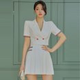 thumbnail image 1 of Ropa de mujer Verano nuevo traje de dos piezas coreano ajustado cuello costura plisado falda pequeña conjunto, 1 of 5