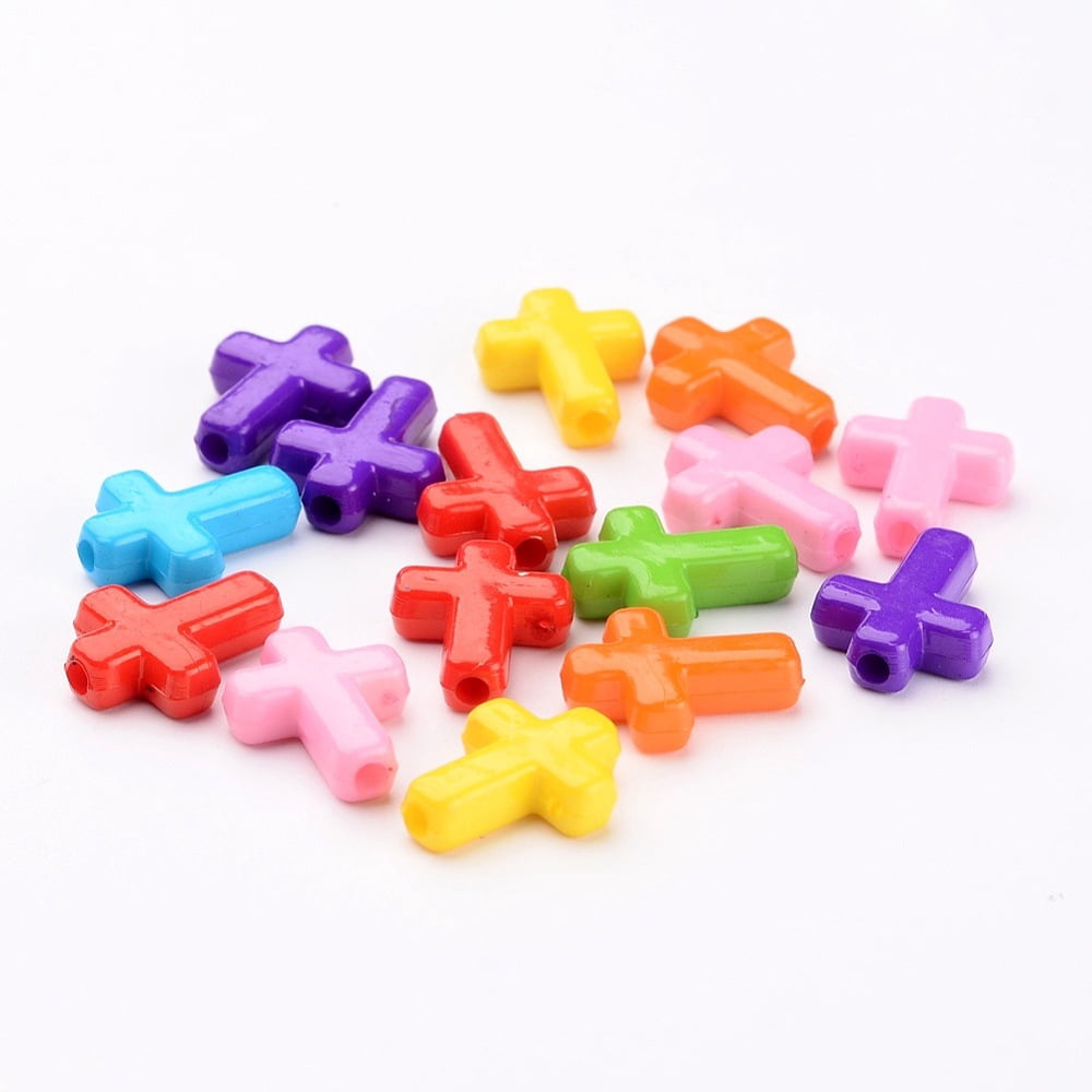 Opaque Acrylic Beads Cross Mixed color 16x12x4.5mm 1230pcs/500g