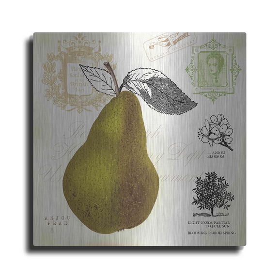 Luxe Metal Art 'Pear Notes' by Studio Mousseau, Metal Wall Art, 12"x12"