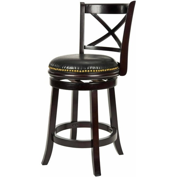 SAFAVIEH Butler 24" H Traditional Counter Stool with Nail Heads, Cappuccino Frame /Black Seat