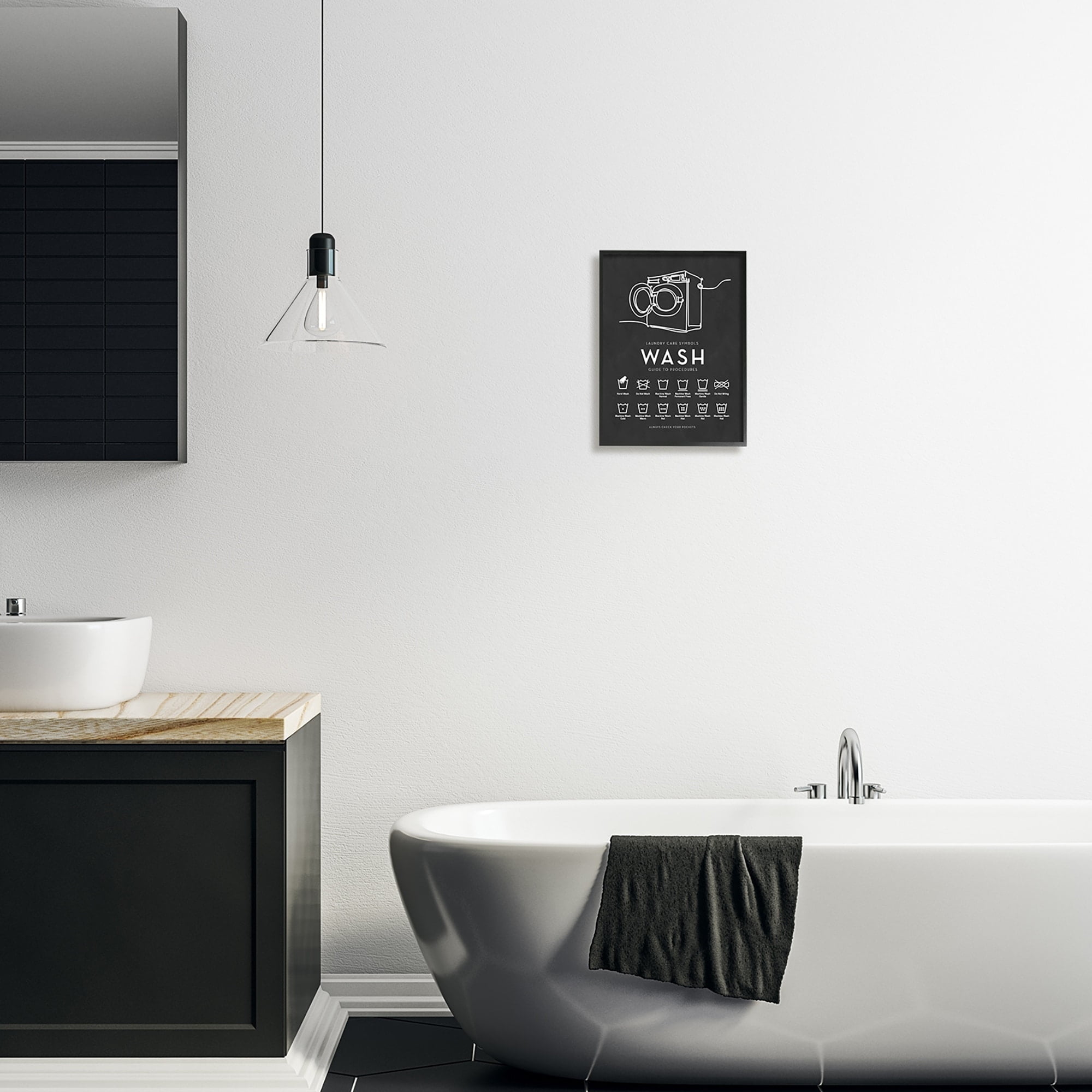 Stupell Industries Laundry Care Symbols Diagram Washing Machine Chart Graphic Art Black Framed Art Print Wall Art, Design by Lettered and Lined