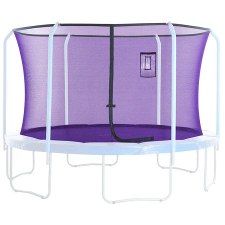 Machrus Upper Bounce Trampoline Safety Net Fits 12 ft Round Trampolines using 6 Curved Poles with Top Ring Frame - Trampoline Net with Smartphone/Tablet Pouch for Selfie and Livestream - Purple