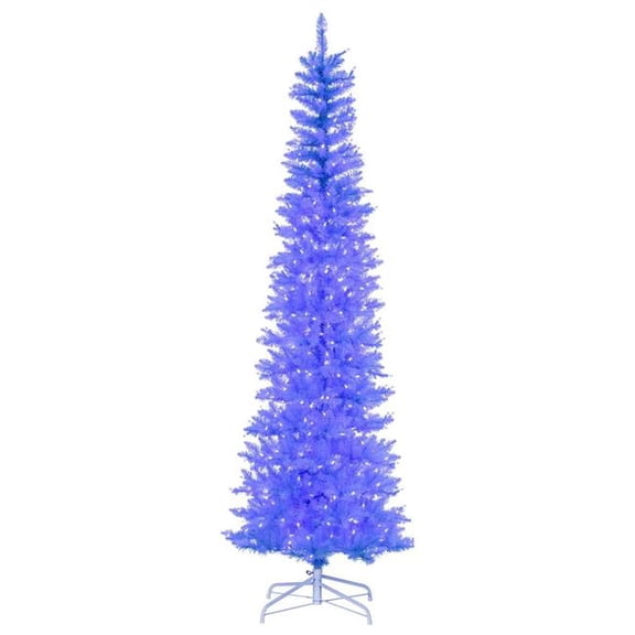 Vickerman  7.5 ft. x 32 in. Sky Blue Pencil Artificial Pre-Lit Christmas Tree with 450 Dura-Lit