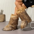 thumbnail image 4 of Lovzfmll Women's Faux fur Boots, Low Heel Furry Fluffy Snow Mid-Calf Boots, Fur Lined Warm Winter Comfort Outdoor Flat Shoes, 5.5, Brown, 4 of 9