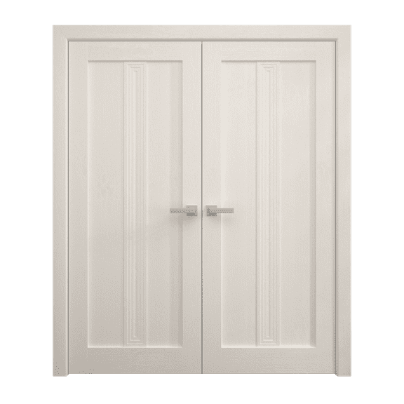 Interior Solid French Double Doors 36 x 80 inches | Ego 5006 Painted White Oak | Wood Interior Solid Panel Frame | Closet Bedroom Modern Doors