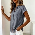 thumbnail image 5 of Lenpel Button down Shirts for Women Short Sleeve Collared Striped Cotton Linen Tops Business Casual Blouses, 5 of 6