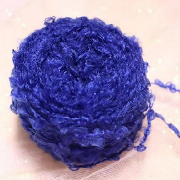 XmhyTop 50g (royal blue) Soft Plush Wool Acrylic Fancy Loop Yarn for Doll Hair Making,Crochet Knitting,Needle Felting Doll Hair | Curly Hair Coils of Wool Felt Carded Sheep Wool,Roving,Fiber