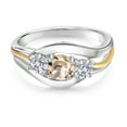thumbnail image 2 of Gem Stone King 925 Sterling Silver and 10K Yellow Gold Round Peach Morganite and White Lab Grown Diamond 3 Stone Ring for Women (0.94 Cttw, Available in Size 5, 6, 7, 8, 9), 2 of 3