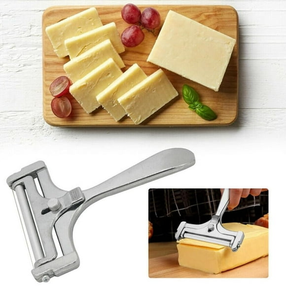Cheese Cutter with Roller And Cutting Wire, Variable Cutting Thickness, Stainless Steel/Aluminum, Retro Design, Rotary Cut, Silver