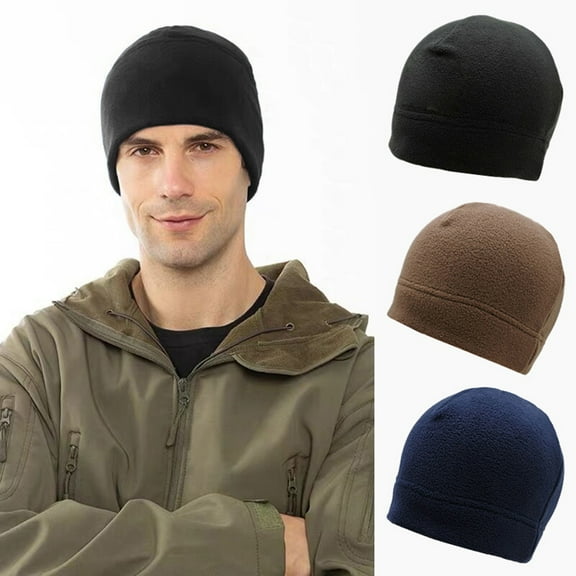 dianhelloya Unisex Winter Fall Hat High Elasticity Solid Color Elastic Anti-slip Regular Fit Soft Warm Windproof Hip Hop Polar Fleece Beanie Outdoor Cycling Cap Navy Blue