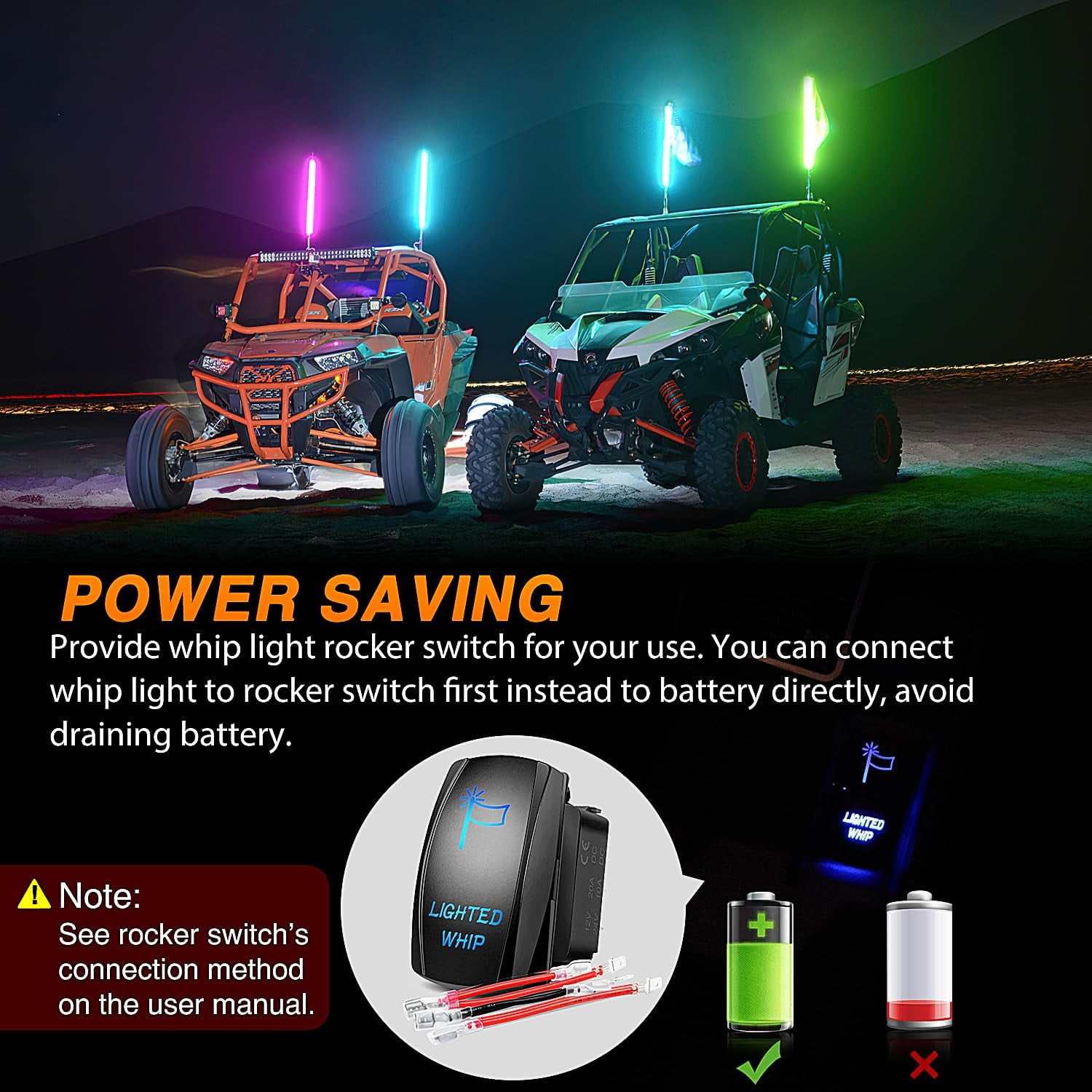 Nilight Spiral RGB LED Whip Light for Offroad Truck UTV ATV Dune Buggy RZR Polaris 2FT 2Pcs