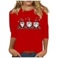 thumbnail image 2 of qelini Fashionable Women's Printed Casual Round Neck Pullover 3/4 Sleeve Top Trendy Red L, 2 of 4