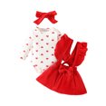 thumbnail image 2 of Elippeo Baby Girl Clothes 3M 6M 9M 12M 18M Heart Print Long Sleeve Romper with Suspender Skirt and Bow Headband Outfit, 2 of 10