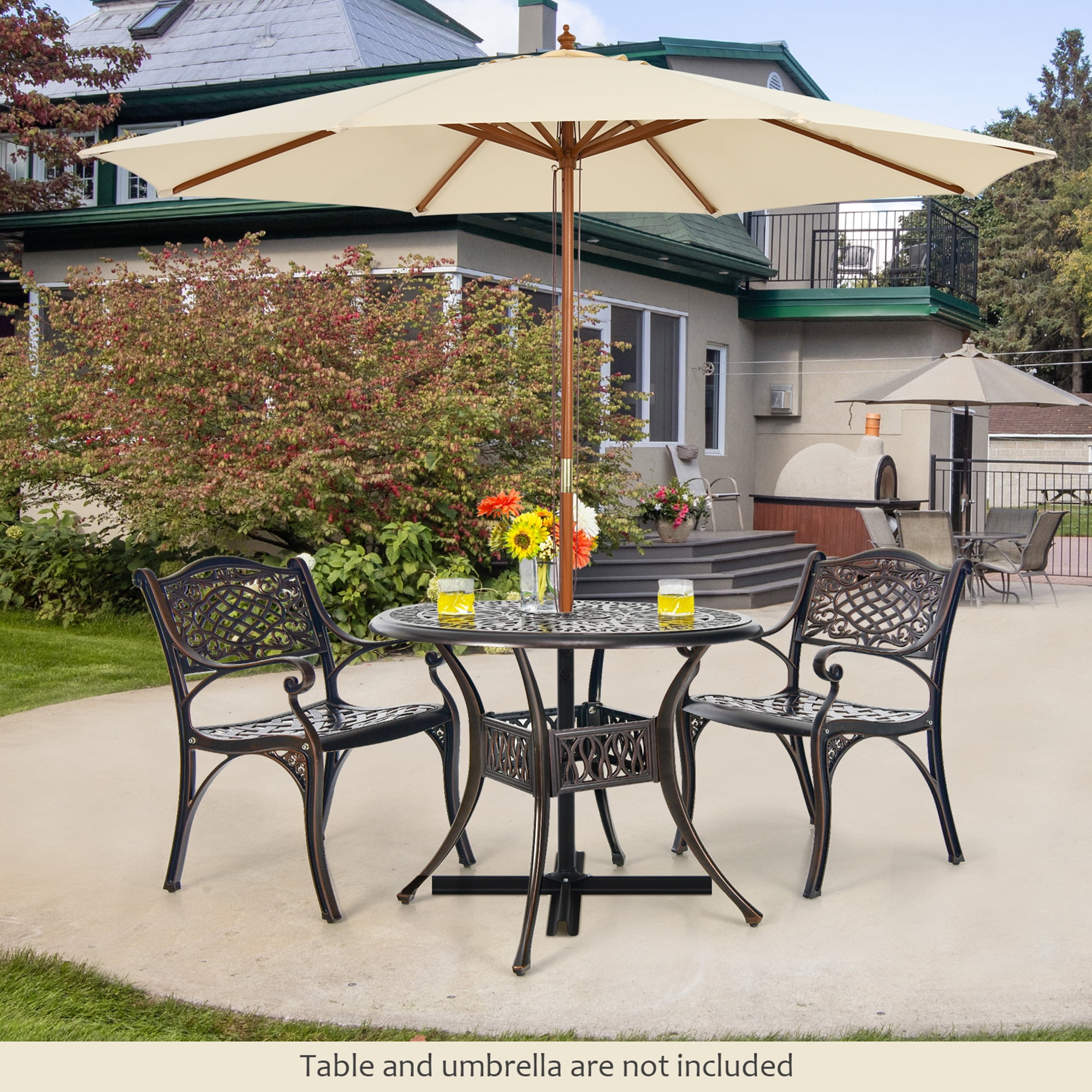 Gymax Set of 4 Outdoor Dining Chairs Cast Aluminum Patio Bistro Chairs Armchairs