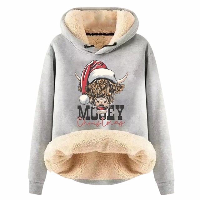 WILLBEST Sudaderas de Mujer con Capucha Navideña y Estampado de Vaca XXX-Grande
