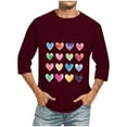 thumbnail image 1 of Camisas de Manga Larga para los Hombres Día de San Valentín Impresión Cuello Redondo Moda Casual, Mezcla de Poliéster de Lino de Algodón para Primavera Verano, 1 of 1