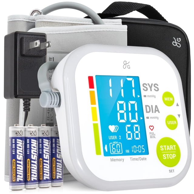 Monitor de presión arterial Greater Goods: kit completo con adaptador de pared y brazalete premium, diseñado en St. Louis