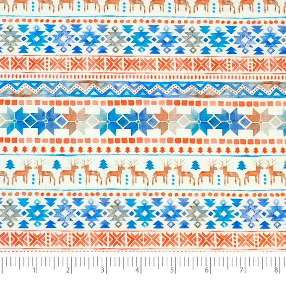 Singer Fabrics, 100% Cotton, Craft Quilting, 44" x 8 yards cut, Scandinavian Christmas Reindeer Stripe, Precut Fabric