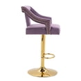thumbnail image 4 of Kitchen High Bar Chairs with Rivets Detailing Polyester Velvet Bar Stool Chair Set of 1 Height Adjustable Counter Chair with Back Swivel Barstool with Footrest for Counter Kitchen Island(Purple), 4 of 8