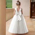 thumbnail image 7 of Elegant V-Back Satin Dress for Girls, Formal Flower Girl Gown for Wedding Birthday Party, Toddler Communion Dress with Bow Sash, 7 of 7