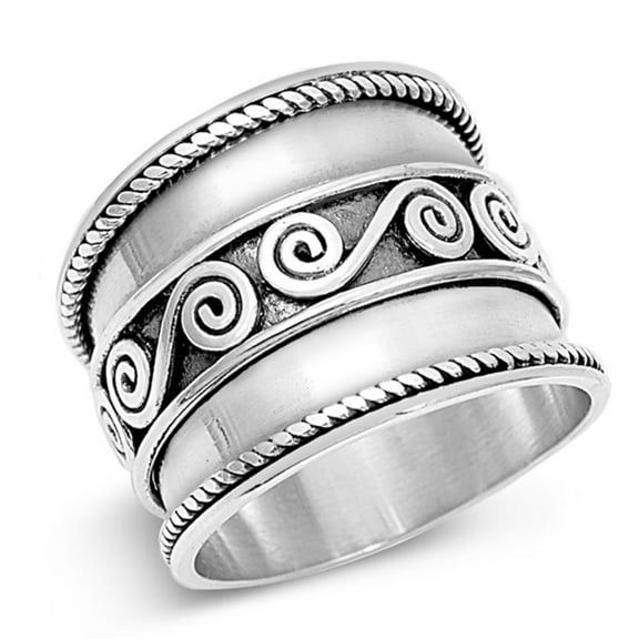 Sterling Silver Women's Bali Rope Thick Ring 925 Band 18mm Jewelry Female Male Unisex Size 9
