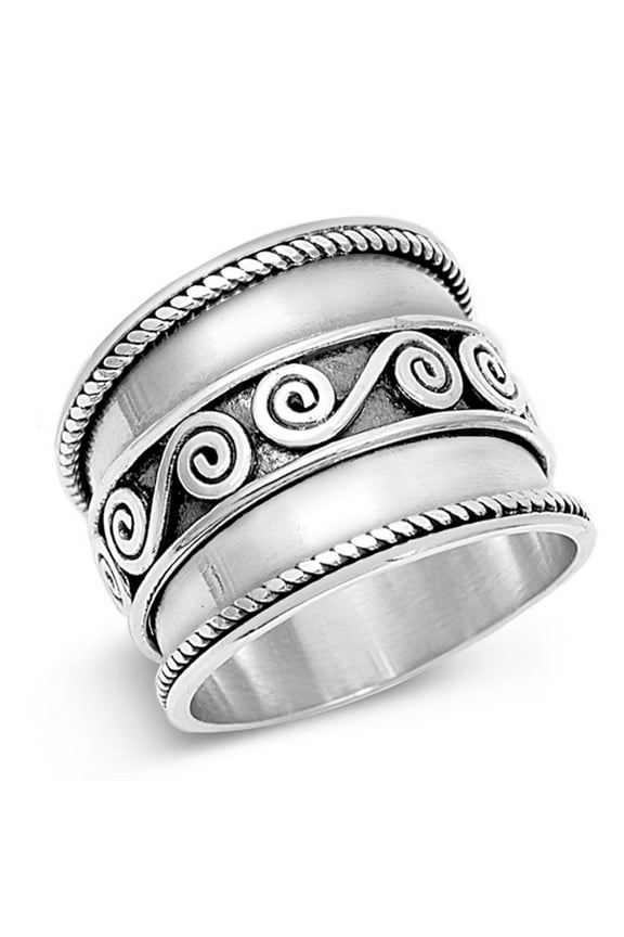 Sterling Silver Women's Bali Rope Thick Ring 925 Band 18mm Jewelry Female Male Unisex Size 7