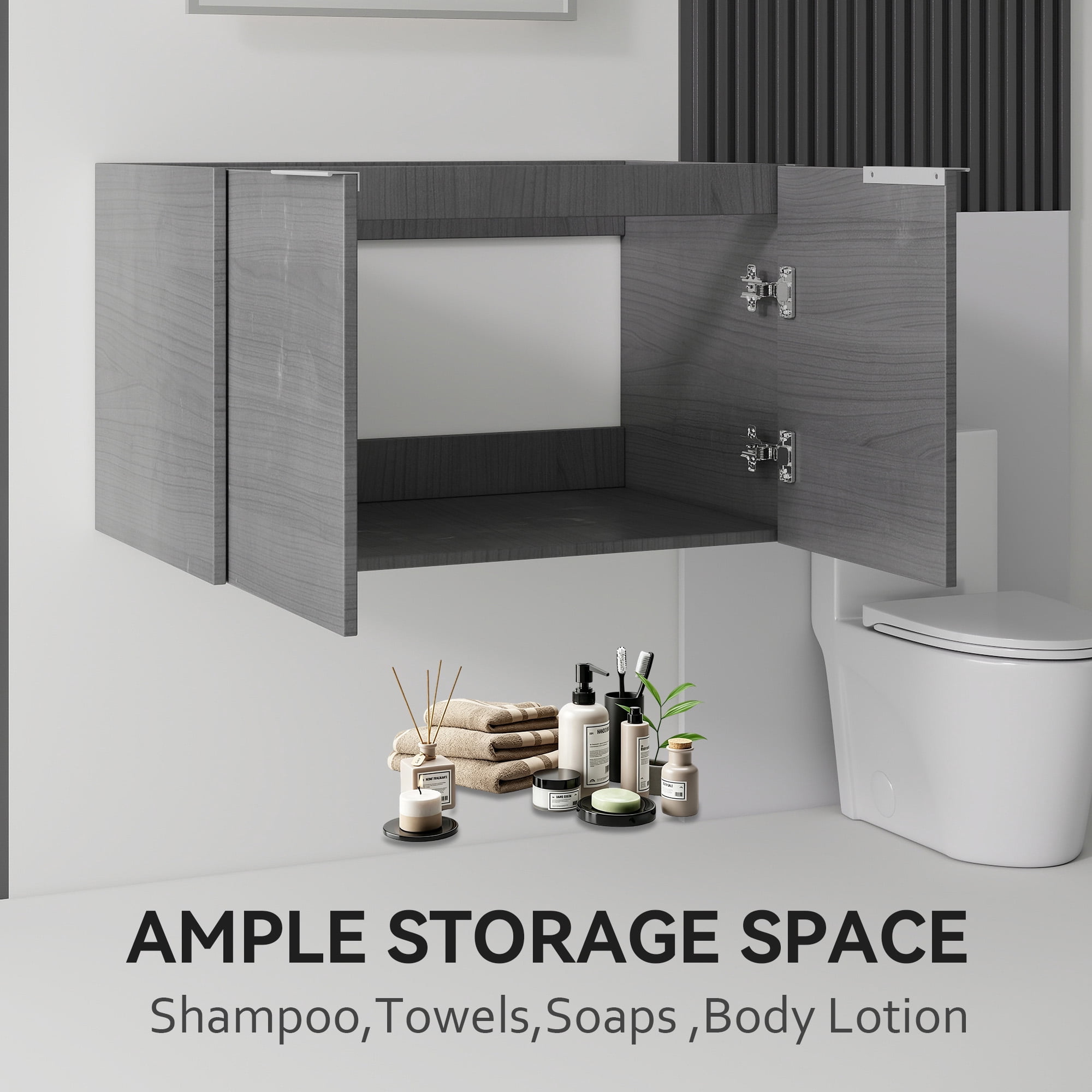 Leumius 30" Floating Bathroom Vanity Cabinet,Soft-Close Double Doors,Wall Mounted Cabinet Set Design Bathroom Vanity for Small Space,Cabinet Only,Grey