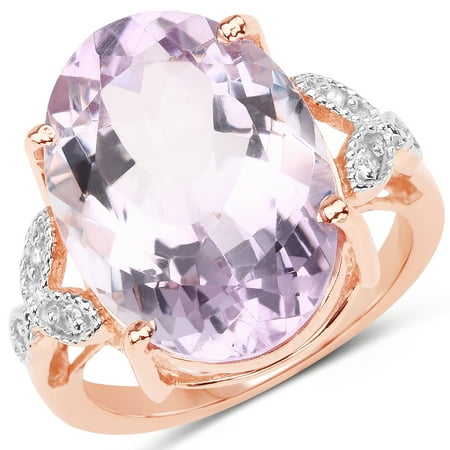White Gold Genuine Amethyst Ring - 925 Sterling Silver & 18K Rose Gold Plated Genuine Pink Amethyst and White Topaz Ring (10.50 Carat) Multiple Sizes