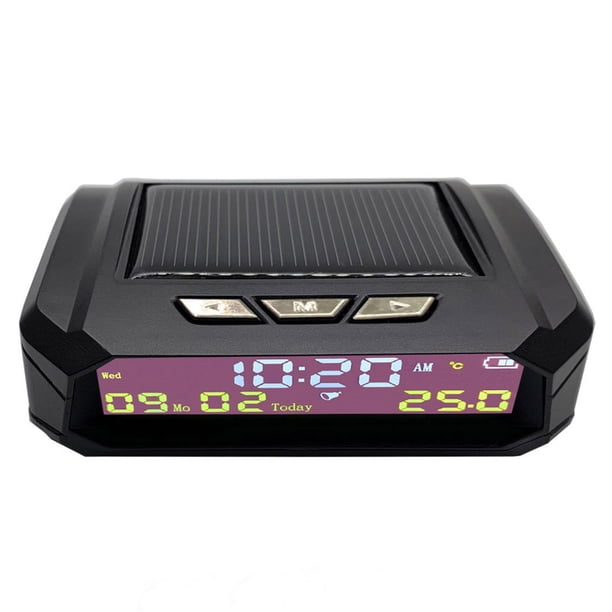 Reloj solar digital para automóvil, termómetro portátil para automóvil, reloj con fecha, reloj para salpicadero de automóvil, multifunción, 5 V, monitor de tiempo electrónico, calendario, fecha, tempe