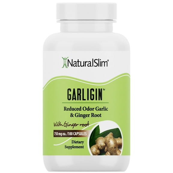 NaturalSlim Garligin® - Garlic Capsules with Ginger Root Extract for Blood & Digestion Support, 100 Capsules