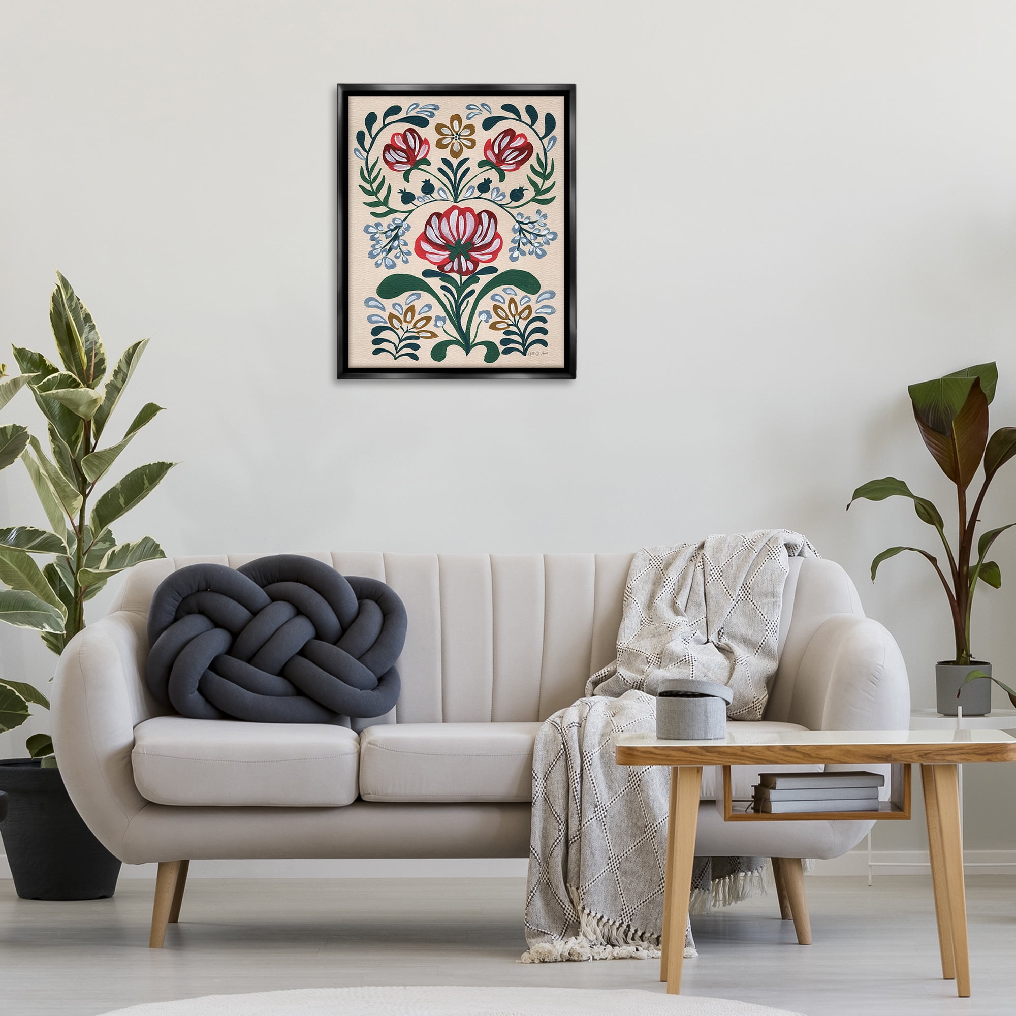 Stupell Industries Boho Folk Florals Botanical & Floral Painting Black Floater Framed Art Print Wall Art, 25 x 31