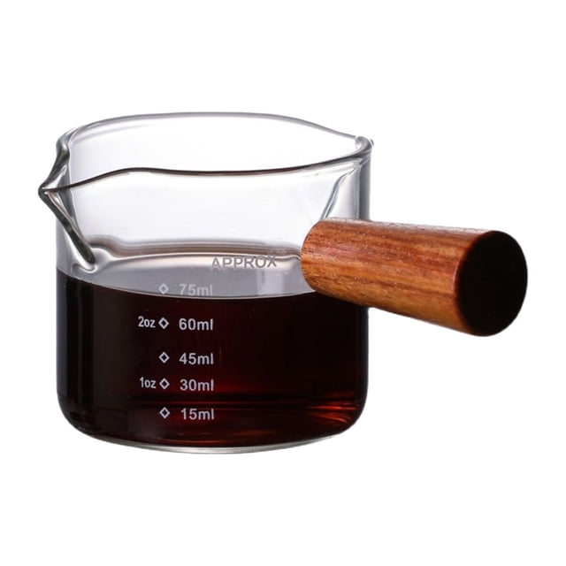 Clear Glass Measuring Shot Cup With Wood Handle And Pouring Spout Precise 100ml Scale For Machine Accessories