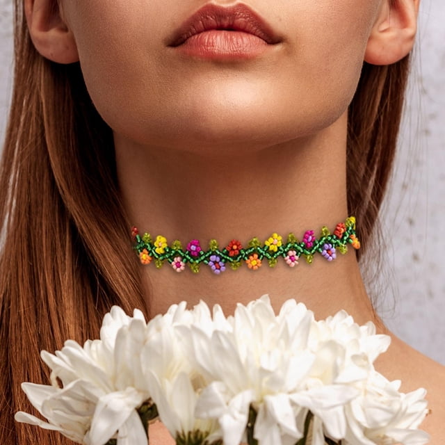 Collar de flores de gargantilla de perlas boho, collar de gargantilla de perlas coloridas de verano único, collar de clavícula para fiestas, compras,