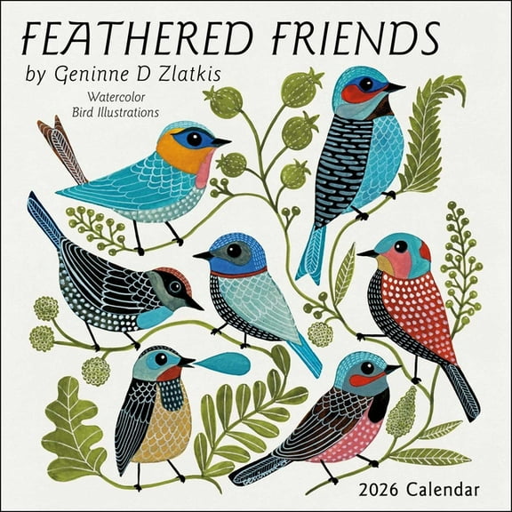 Feathered Friends 2026 Wall Calendar: Watercolor Bird Illustrations, (Paperback)