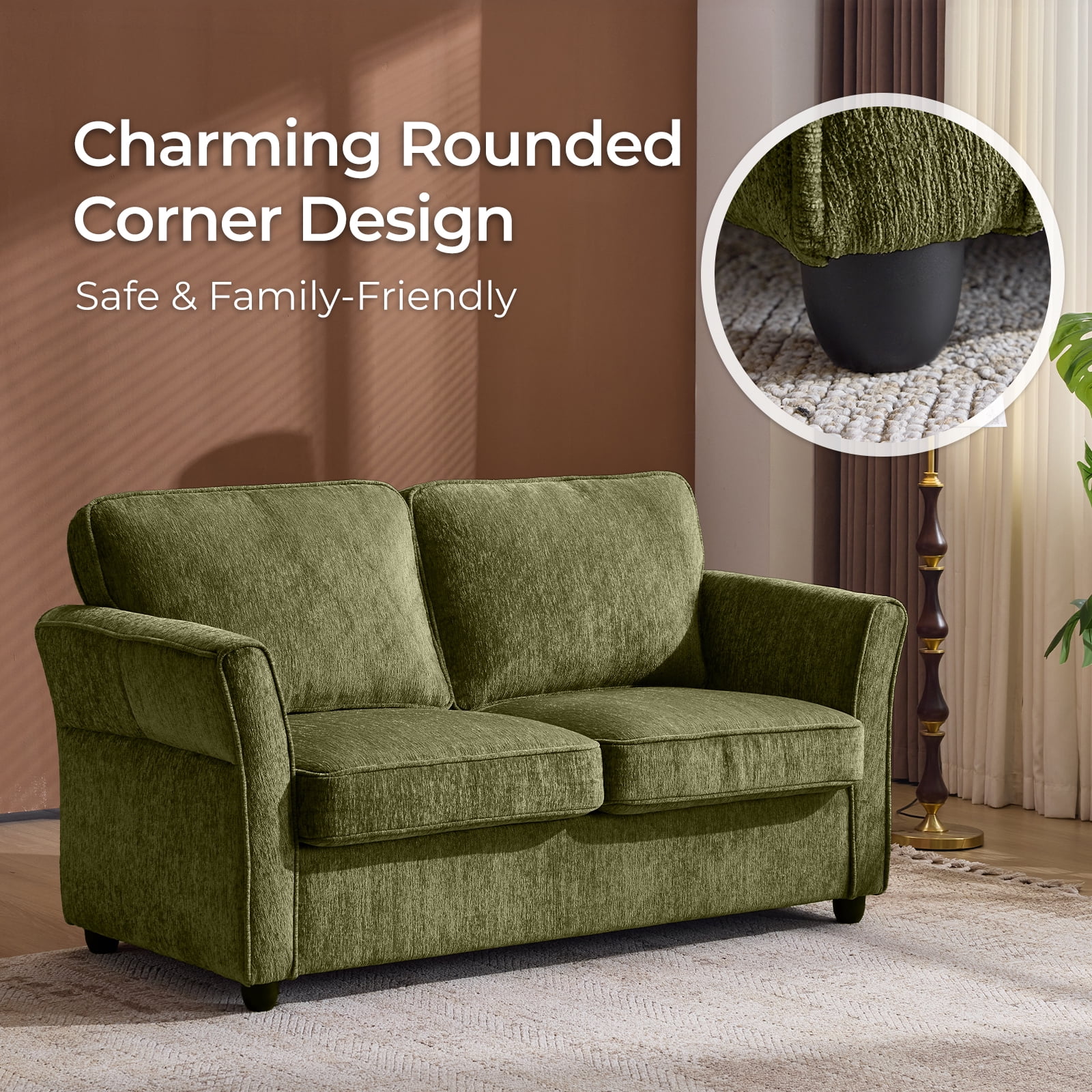Ktaxon 68" Loveseat Sofa, 2-Seater Chenille Fabric Couch, Compact Sofa for Living Room, Bedroom, Apartment, Small Place Green
