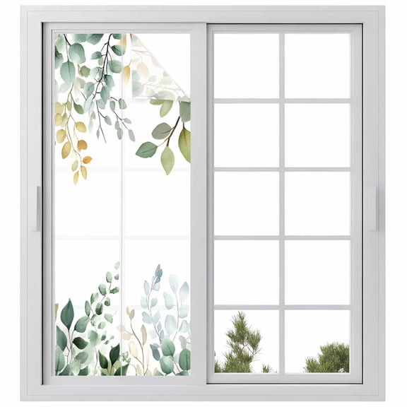 Eucalyptus Leaf Window Privacy Film Green Plant Country Farm Decorative Glass Window Film UV Blocking Static Cling Non-Adhesive Sticker Covering for Home Door 29.5 x 78.7 inches