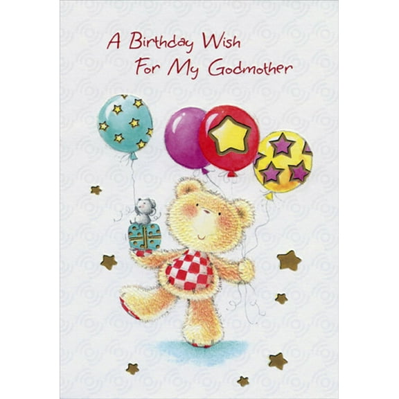 Designer Greetings Bear with 4 Balloons Juvenile Birthday Card for Godmother
