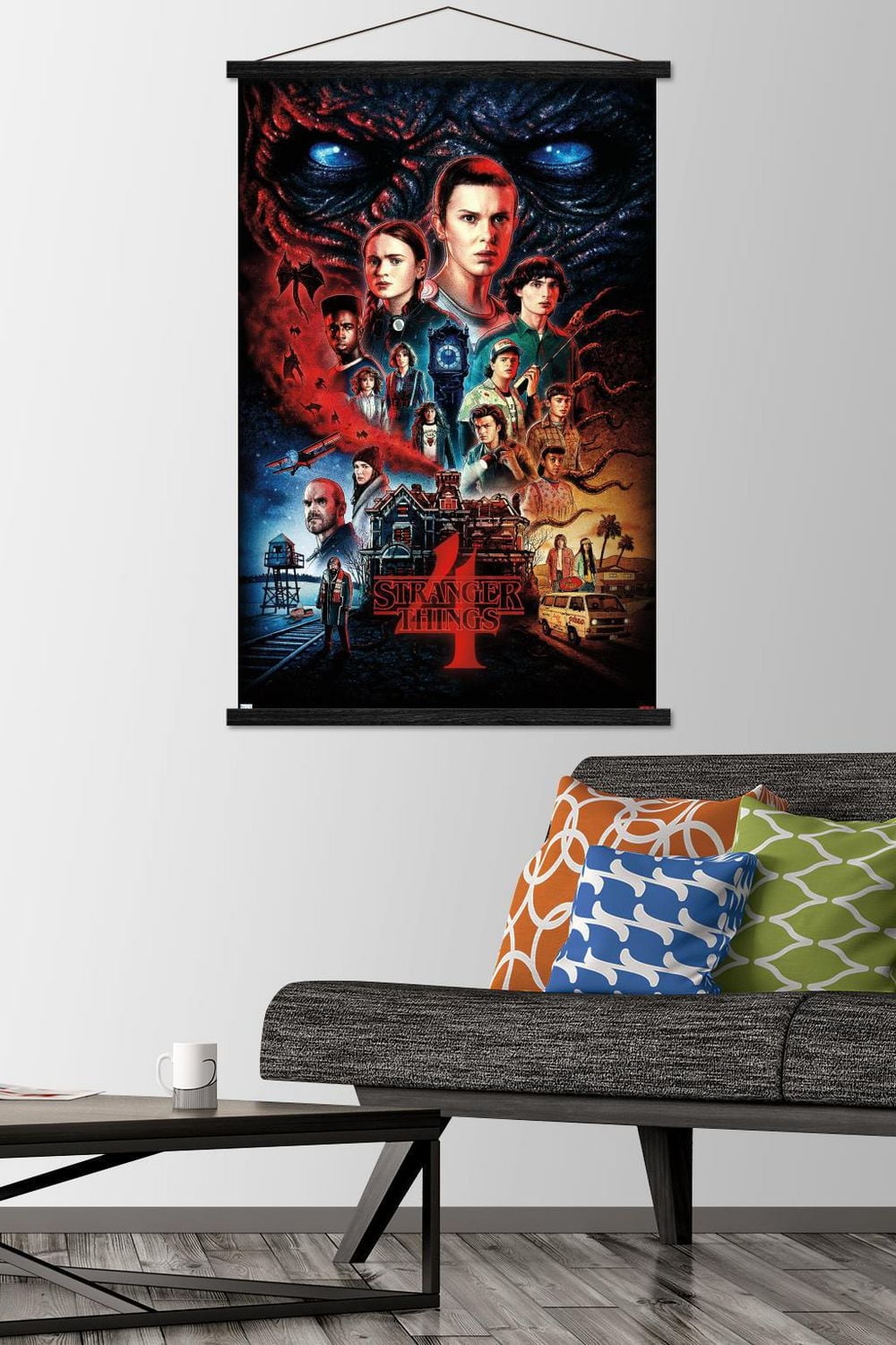 Netflix Stranger Things: Season 4 – One Sheet 22.375" x 34" Wall Poster with Beechwood Magnetic Frame, by Trends International