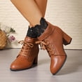 thumbnail image 3 of Rokment Lace High Heels Combat Boots for Women Ladies Winter Spring Vintage Leather Buckles Pointed Toe Dress Pumps Ankle Booties Brown Size 6, 3 of 7