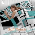 thumbnail image 3 of Retro Middle Duvet Cover Set Queen Size Ages Abstract Geometric Teal Black Square Soft Lightweight Comforter Covers 4 Piece Bedding Set with 1 Duvet Cover 1 Bed Sheet & 2 Pillow Shams, 3 of 8