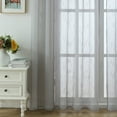 thumbnail image 4 of Yipa Tulle Curtains Panel Rod Pocket Sheer Window Curtain Treatments Long Voile Windows Drapes Light Filtering Lightweight Semi Solid Linen Textured Gray W: 52" x H: 63", 4 of 6