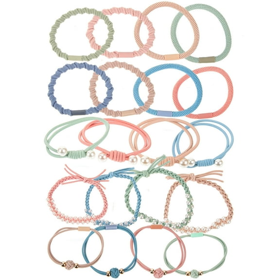 PAMINGONO 20Pcs Elastic Hair Ties for Girls Nylon Rubber Band Simple Design Round Shape Assorted Color