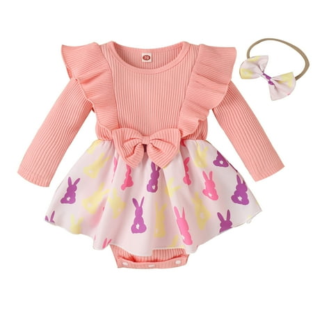 

Baby Girls Boys Floral Autumn Long Sleeve Easter Bunny Romper Bodysuit Headbands Clothes