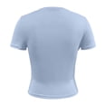 thumbnail image 5 of FINALGANG Womens Solid Color Crewneck Short Sleeve Crop Top Stretchy Slim Fit Casual Basic Tees For Summer Workout Daily Wear Blue S, 5 of 5
