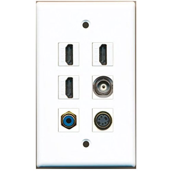 RiteAV - 3 HDMI 1 Port RCA Blue 1 Port S-Video 1 Port BNC Wall Plate
