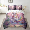 thumbnail image 2 of King Bedding Set Purple Unicorn Bed in a Bag 7 Piece Princess Prince Themed Comforter Set with Sheets Cute Cartoon Rainbow Unicorn Bed Set Rustic Rose Floral Romantic Style Sheet Set, 2 of 5