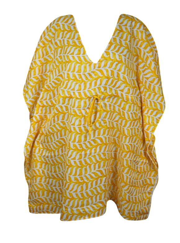 Mogul Womens Maxi Kaftan Sun Flower Yellow, White Paisley Printed Dresses L-XL