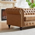 thumbnail image 3 of Oversized Mid Century Modern Couch, 85.5" Faux Leather Button-Tufted Couch with Nailhead Trim & 2 Pillows, 3 Seater Rolled Arms Upholstered Deep Seat Sofa with Gourd Wooden Legs for Living Room, Brown, 3 of 7