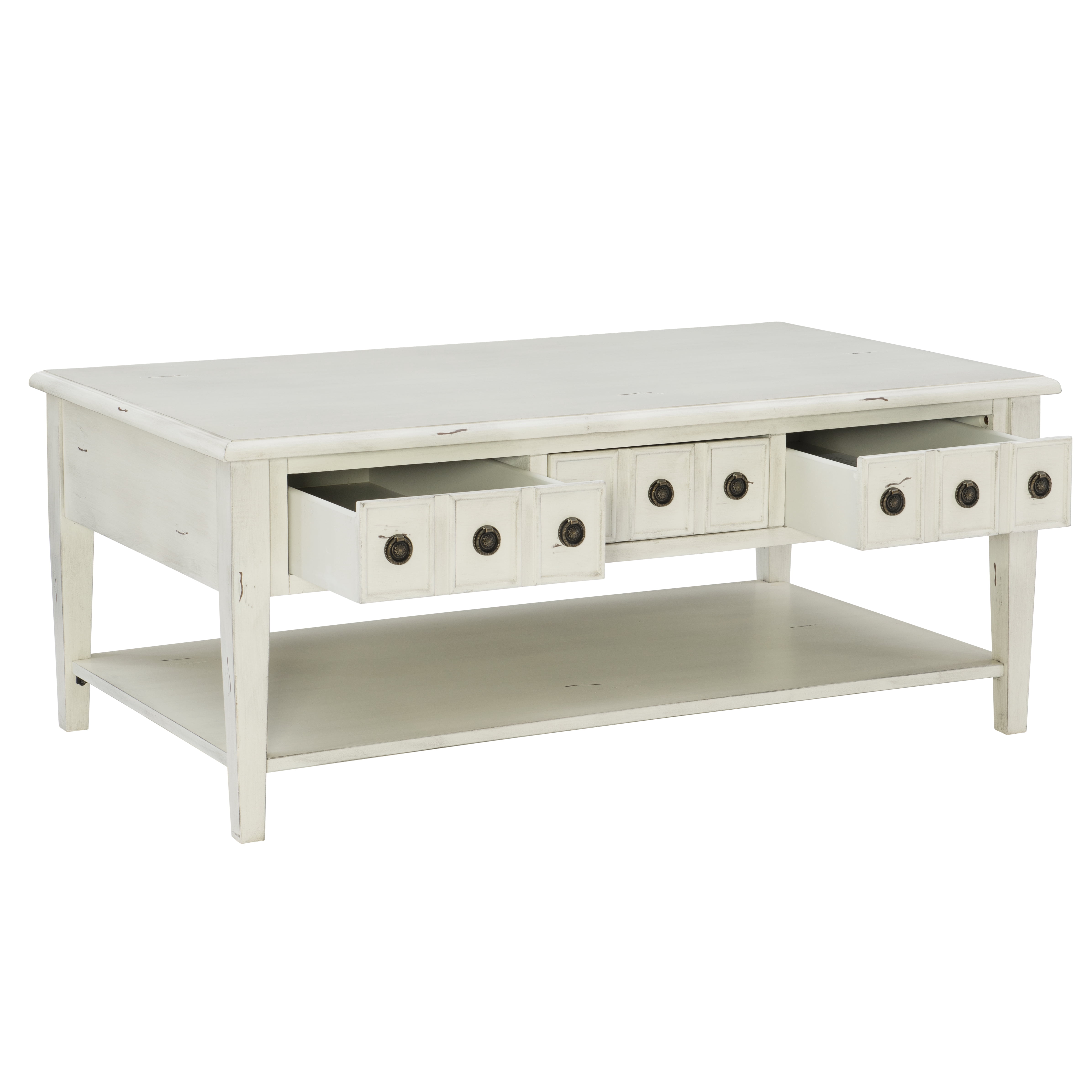 Powell Sadie 3-Drawer Coffee Table with Shelf, Cream